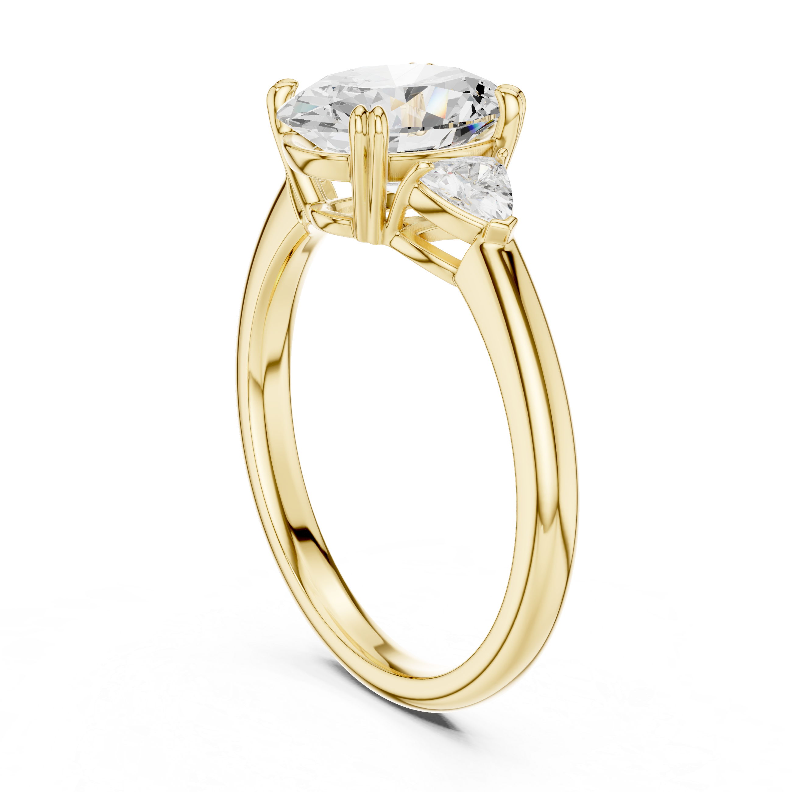 Oval Cut Three Stone Diamond Engagement Ring with Trillion Side Stones