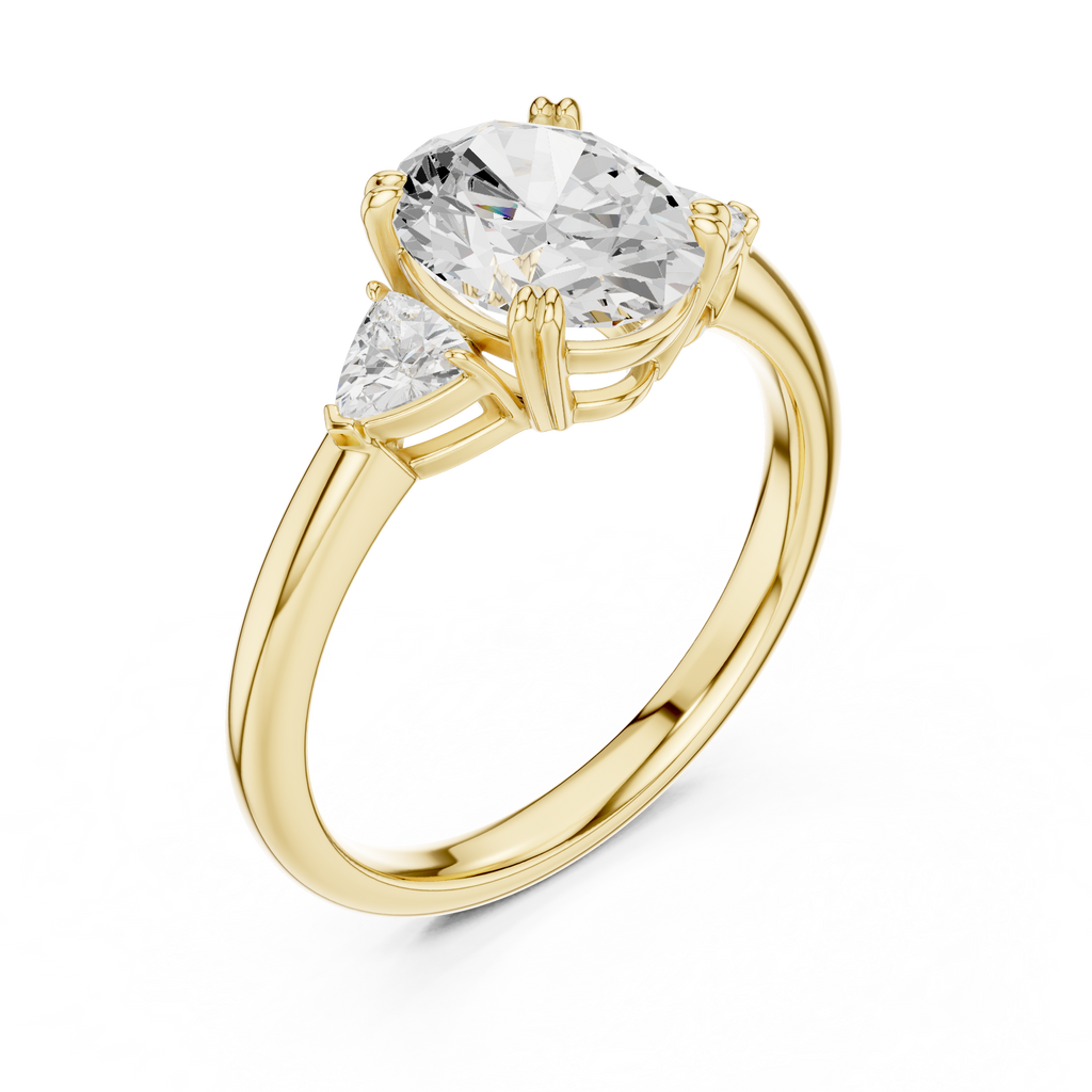 Oval Cut Three Stone Diamond Engagement Ring with Trillion Side Stones