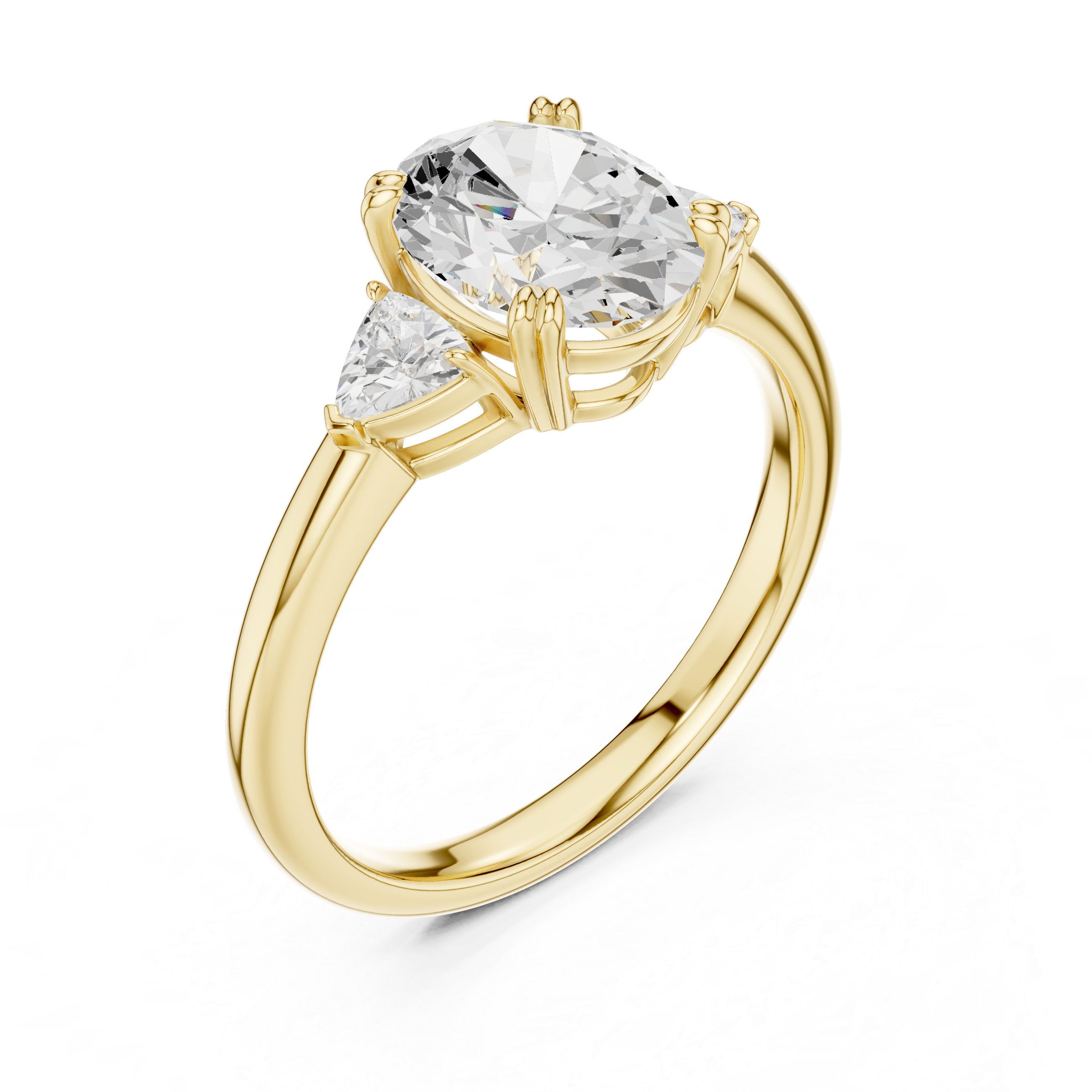Oval Cut Three Stone Diamond Engagement Ring with Trillion Side Stones