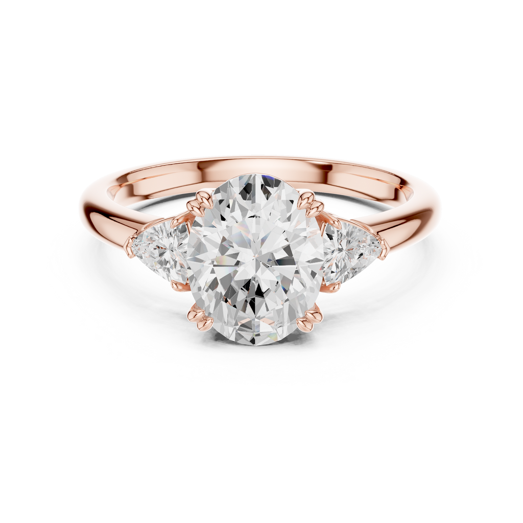 Oval Cut Three Stone Diamond Engagement Ring with Trillion Side Stones