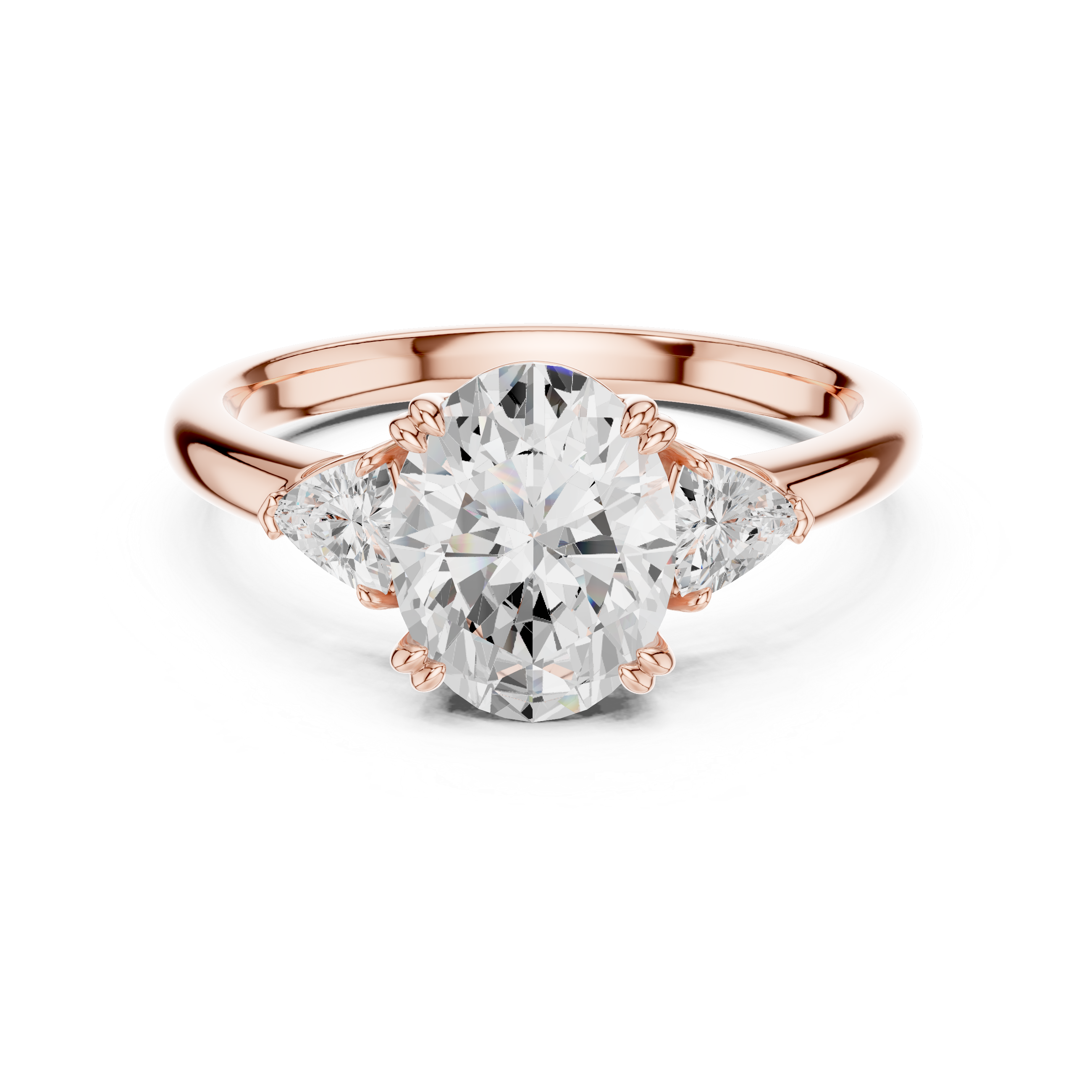 Oval Cut Three Stone Diamond Engagement Ring with Trillion Side Stones