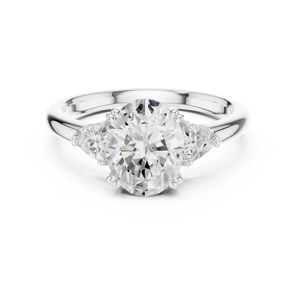 Oval Cut Three Stone Diamond Engagement Ring with Trillion Side Stones
