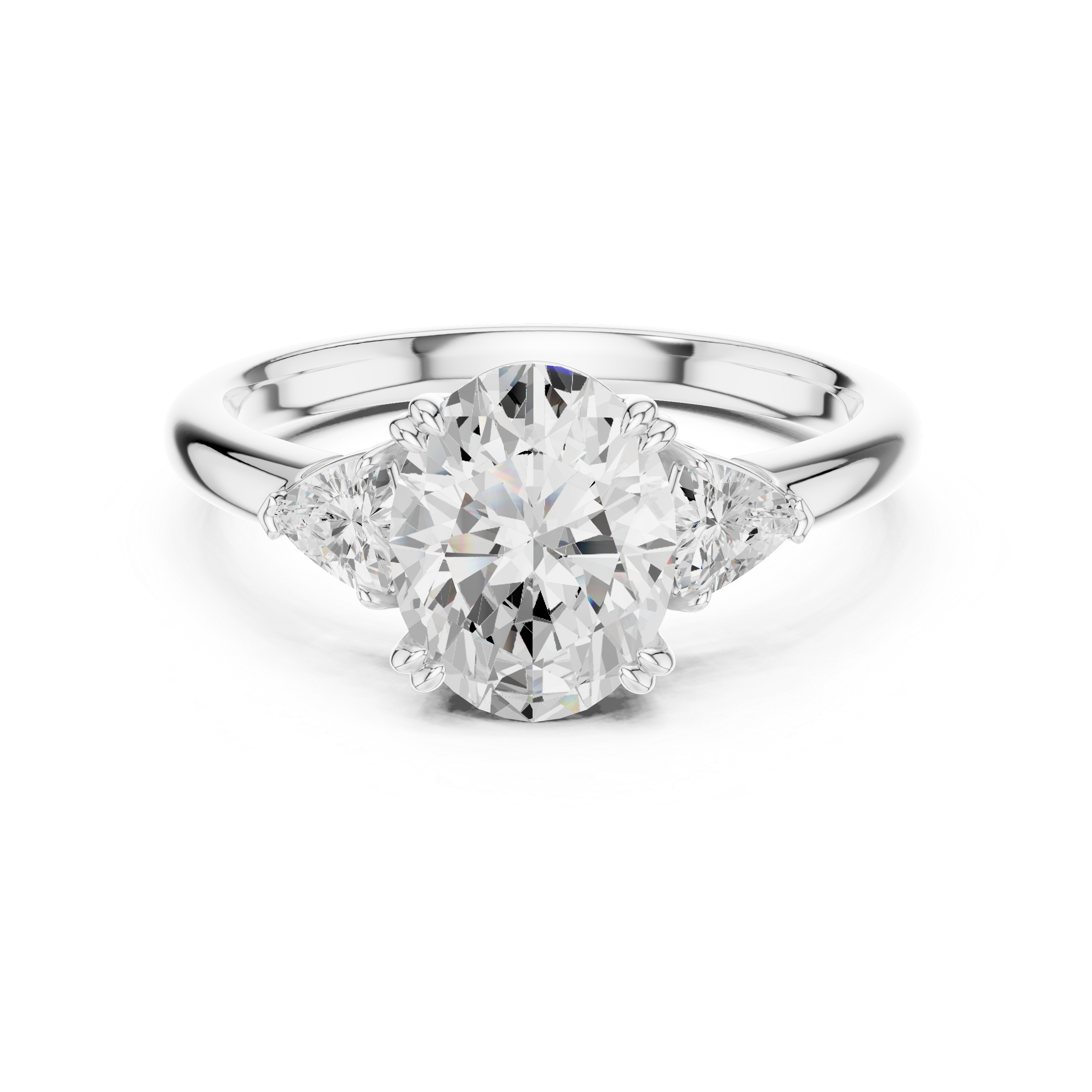 Oval Cut Three Stone Diamond Engagement Ring with Trillion Side Stones