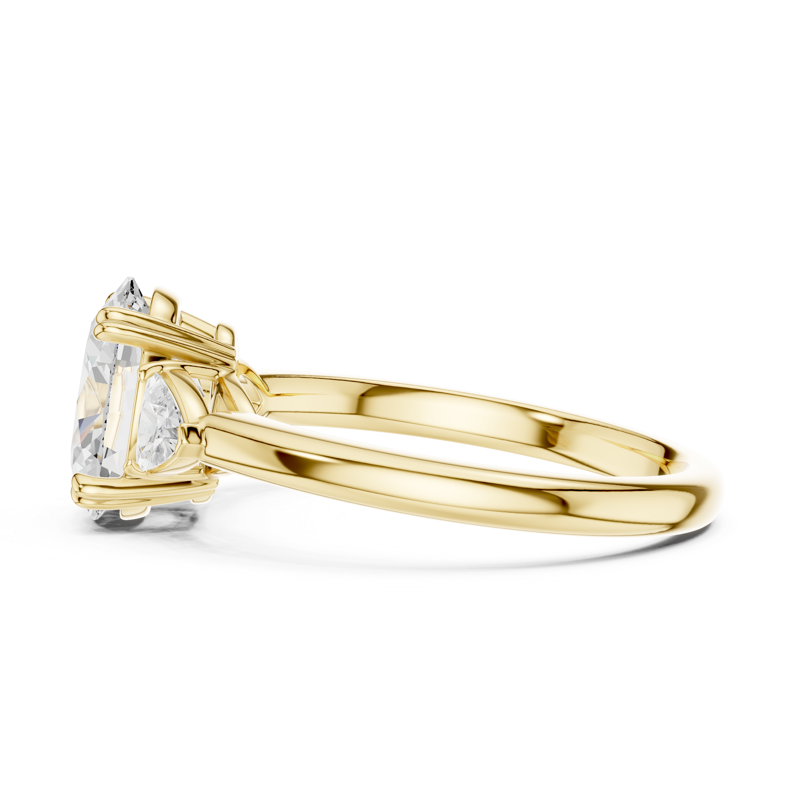 Oval Cut Three Stone Diamond Engagement Ring with Trillion Side Stones