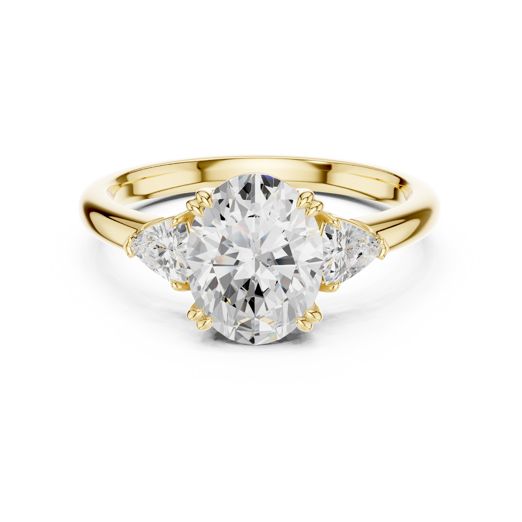 Oval Cut Three Stone Diamond Engagement Ring with Trillion Side Stones