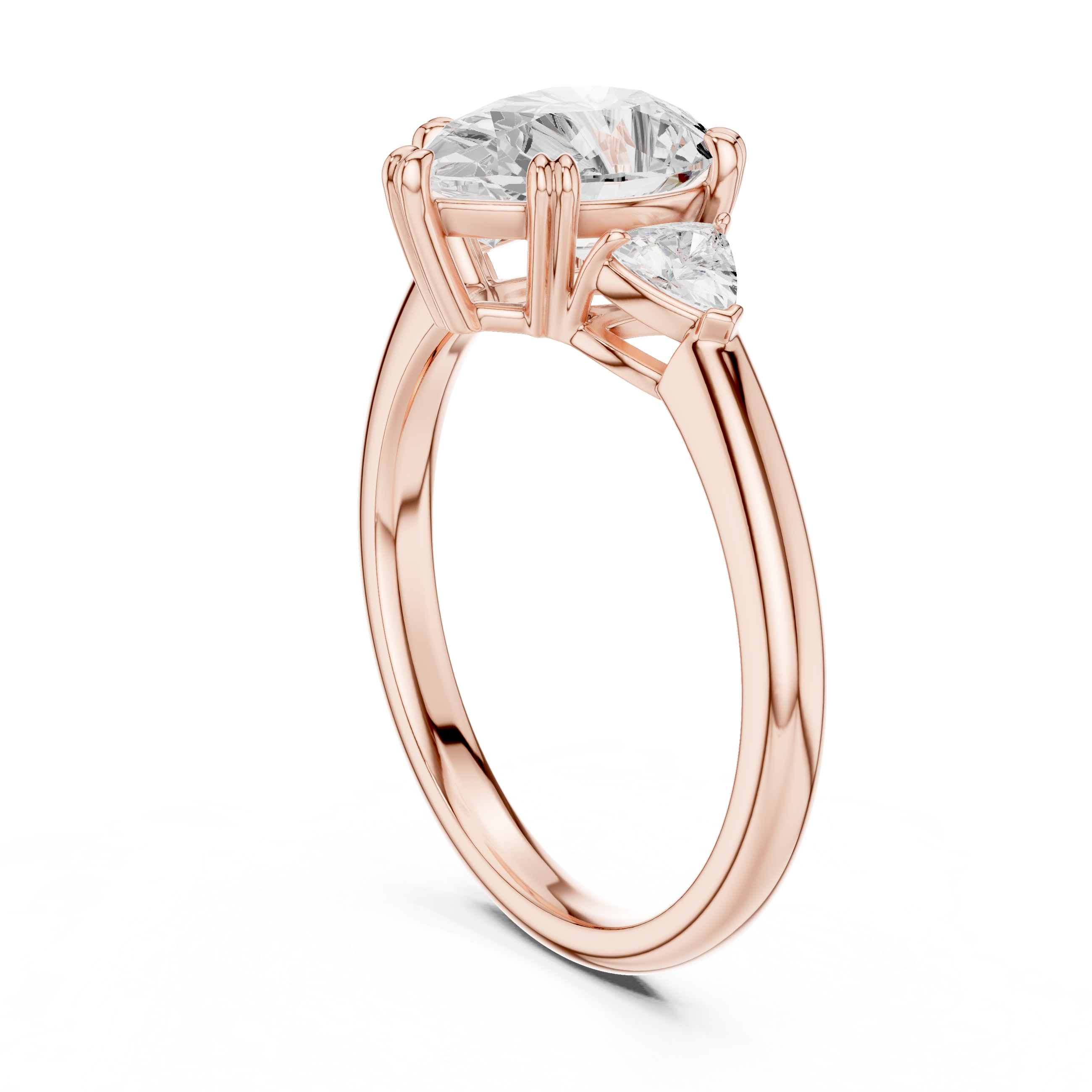 Pear Cut Three Stone Diamond Engagement Ring with Trillion Side Stones