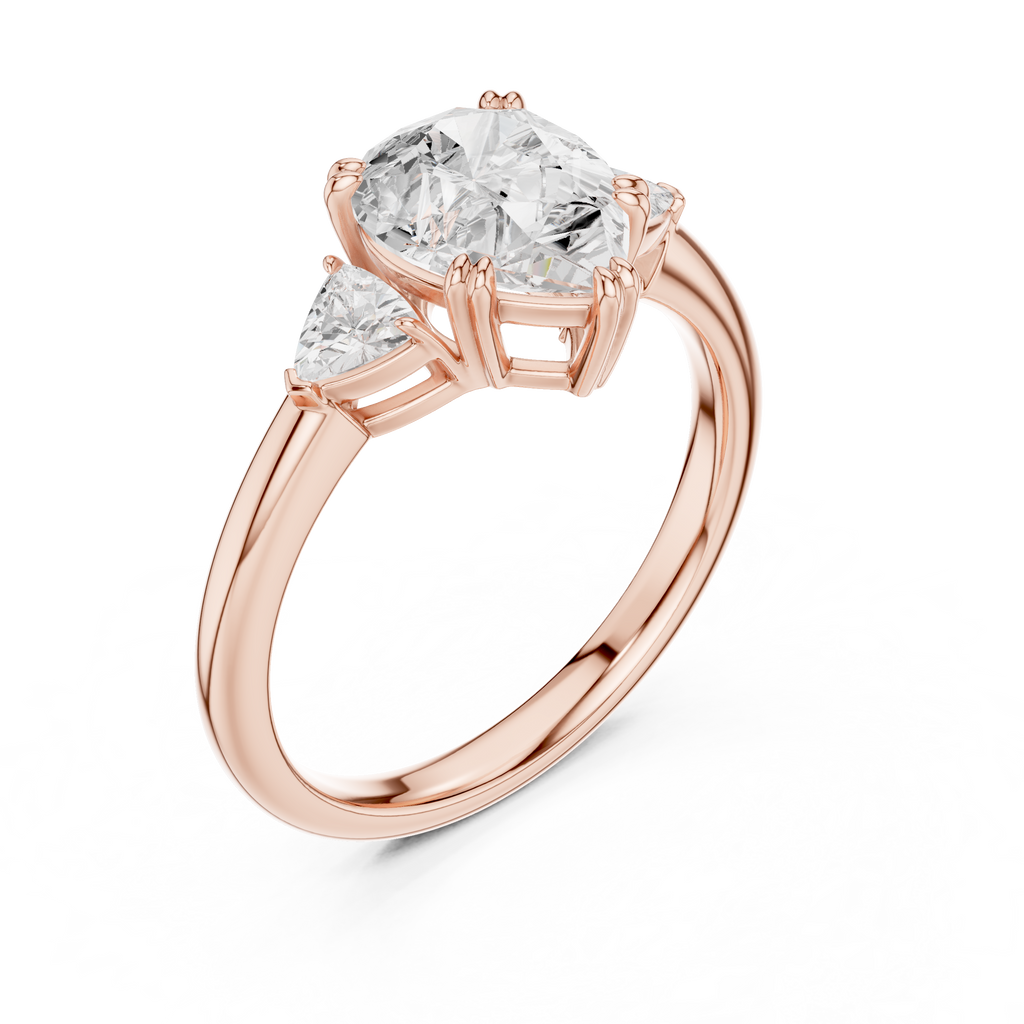 Pear Cut Three Stone Diamond Engagement Ring with Trillion Side Stones