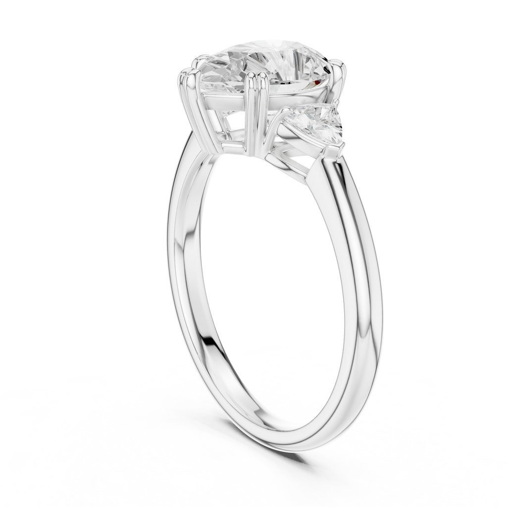 Pear Cut Three Stone Diamond Engagement Ring with Trillion Side Stones