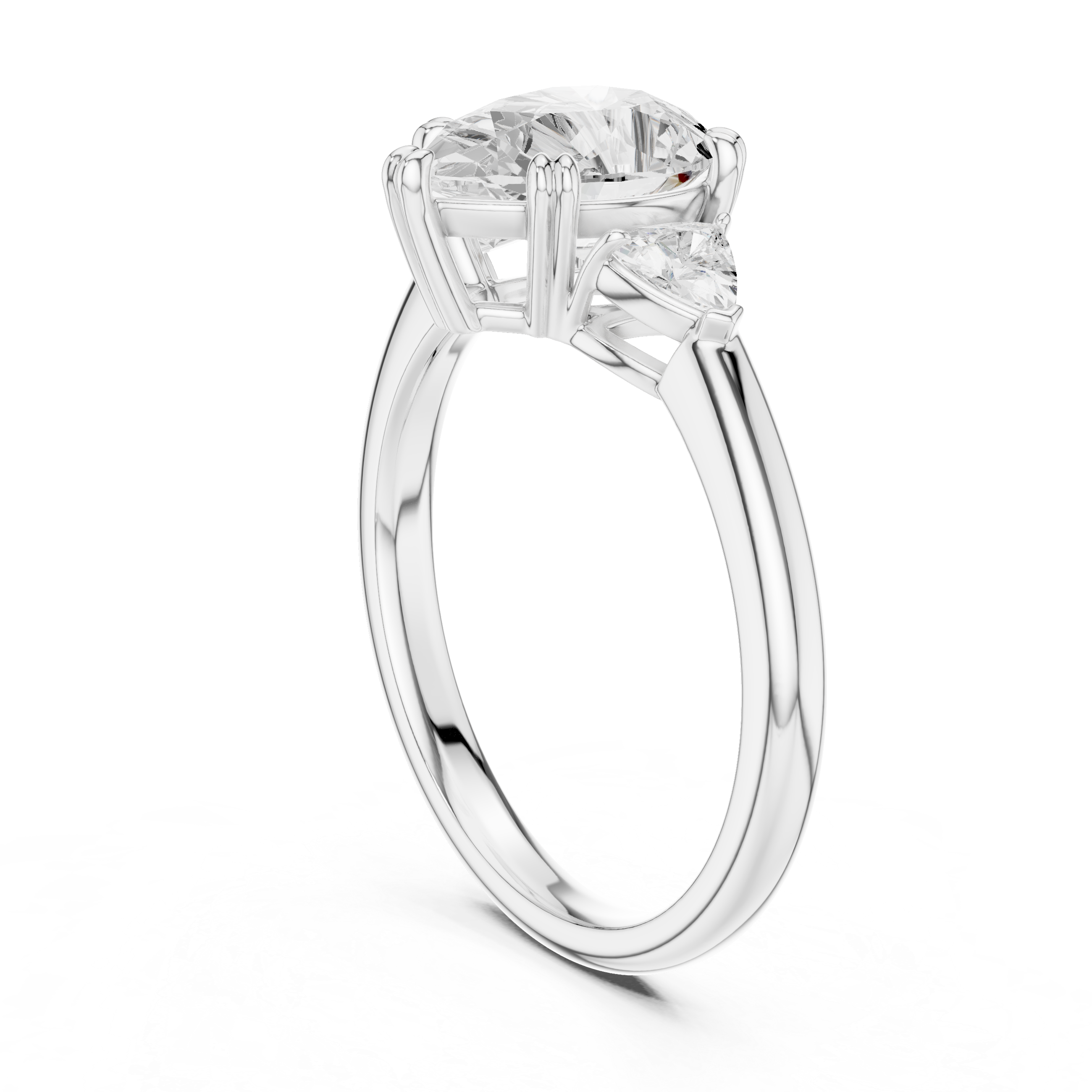Pear Cut Three Stone Diamond Engagement Ring with Trillion Side Stones