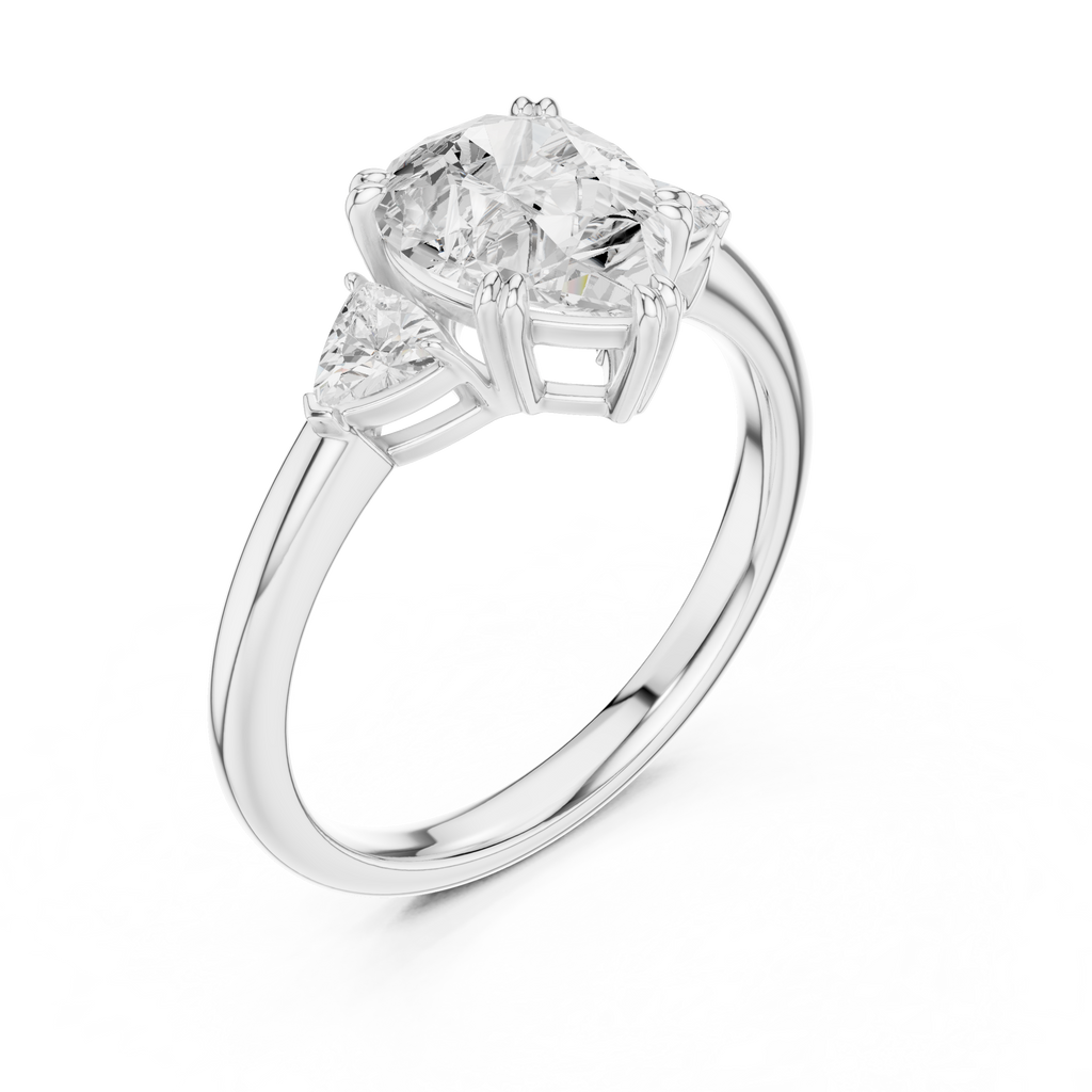 Pear Cut Three Stone Diamond Engagement Ring with Trillion Side Stones