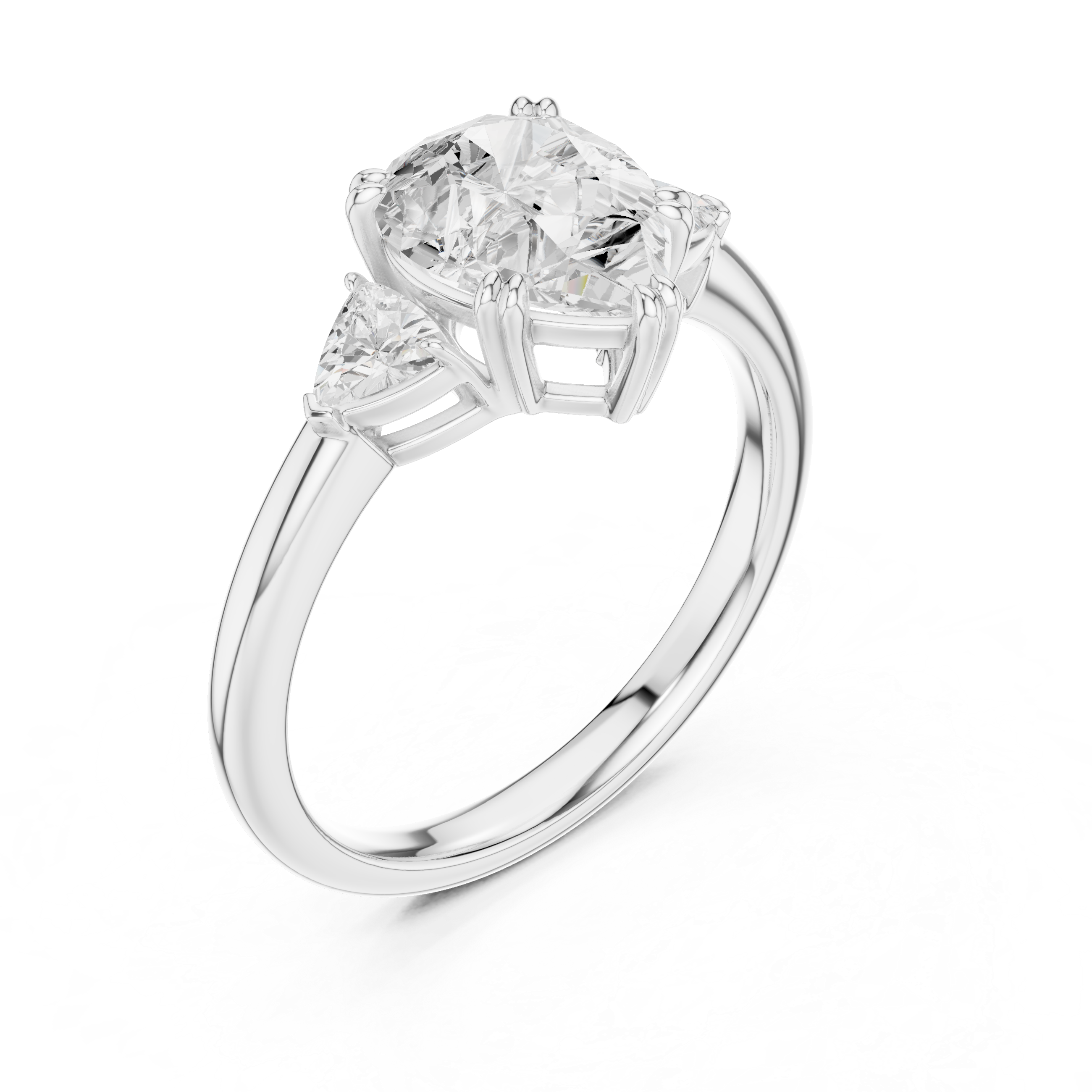 Pear Cut Three Stone Diamond Engagement Ring with Trillion Side Stones