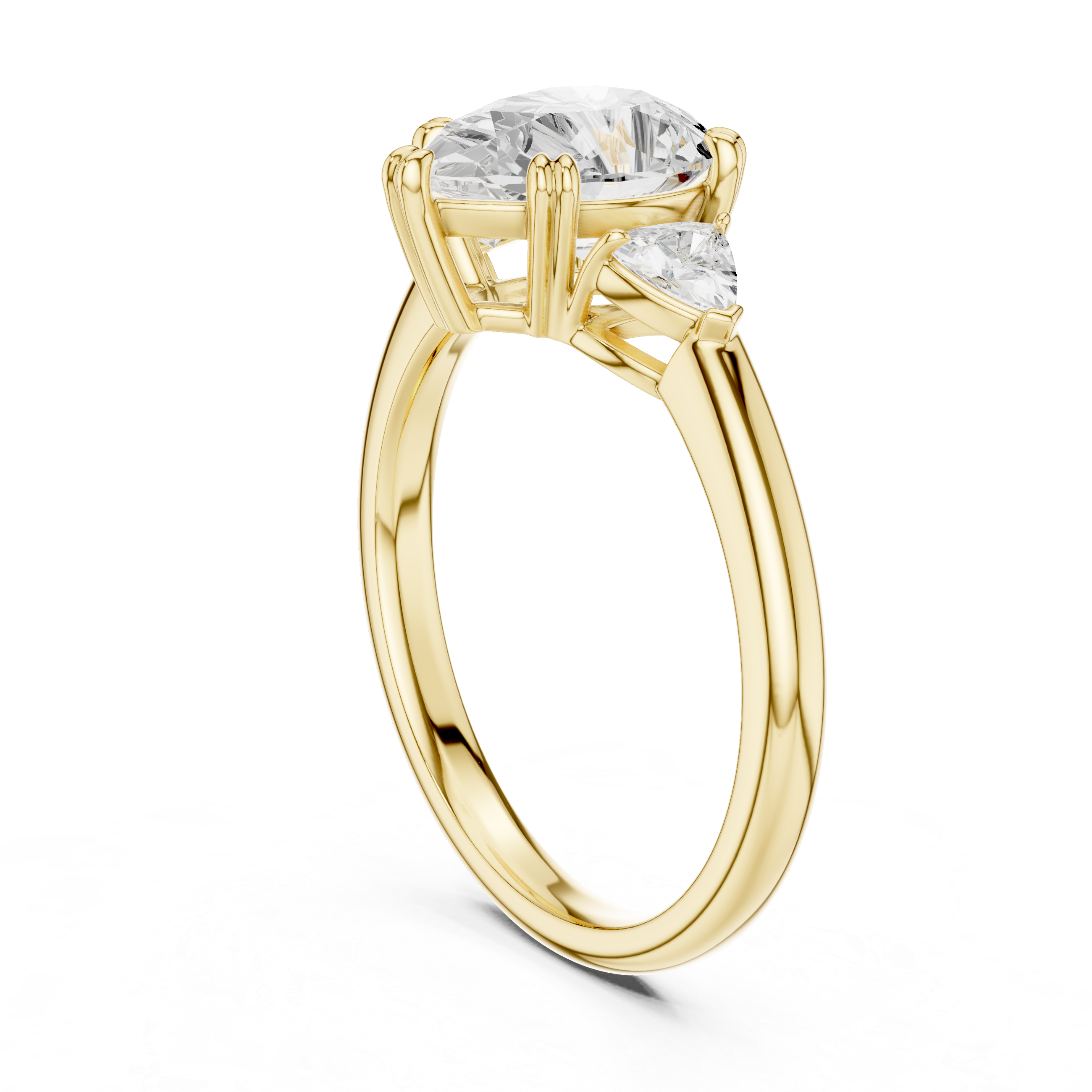 Pear Cut Three Stone Diamond Engagement Ring with Trillion Side Stones