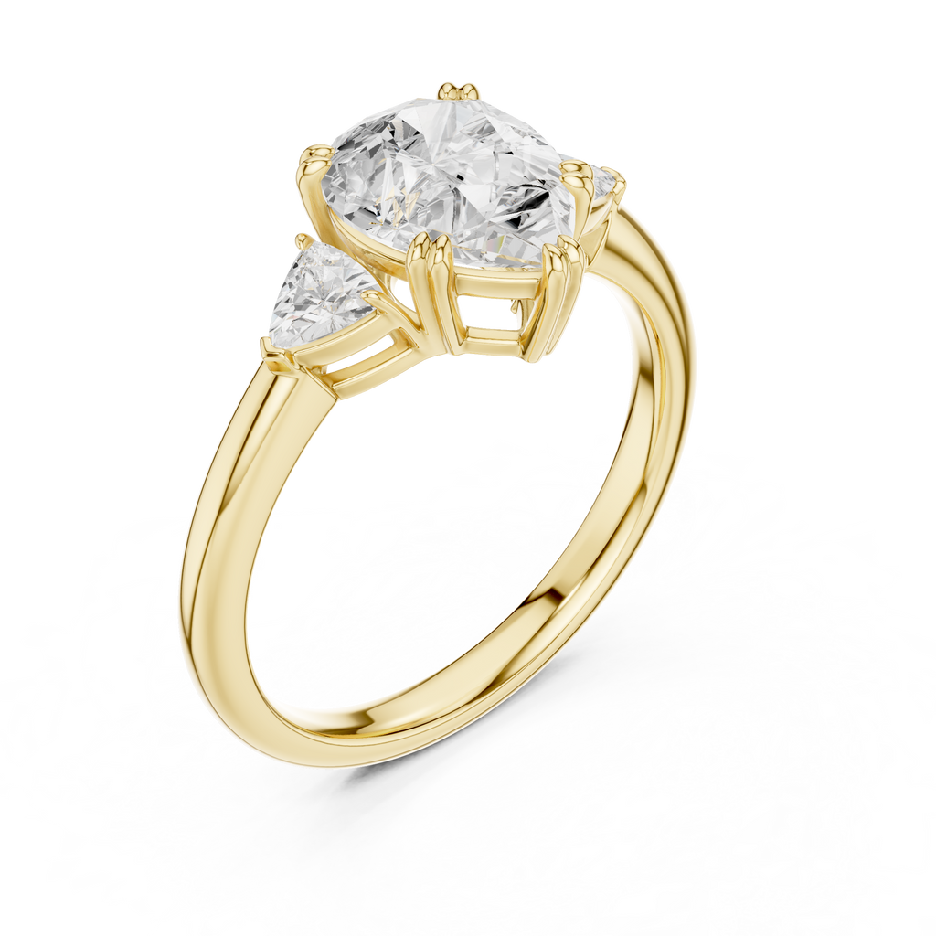 Pear Cut Three Stone Diamond Engagement Ring with Trillion Side Stones