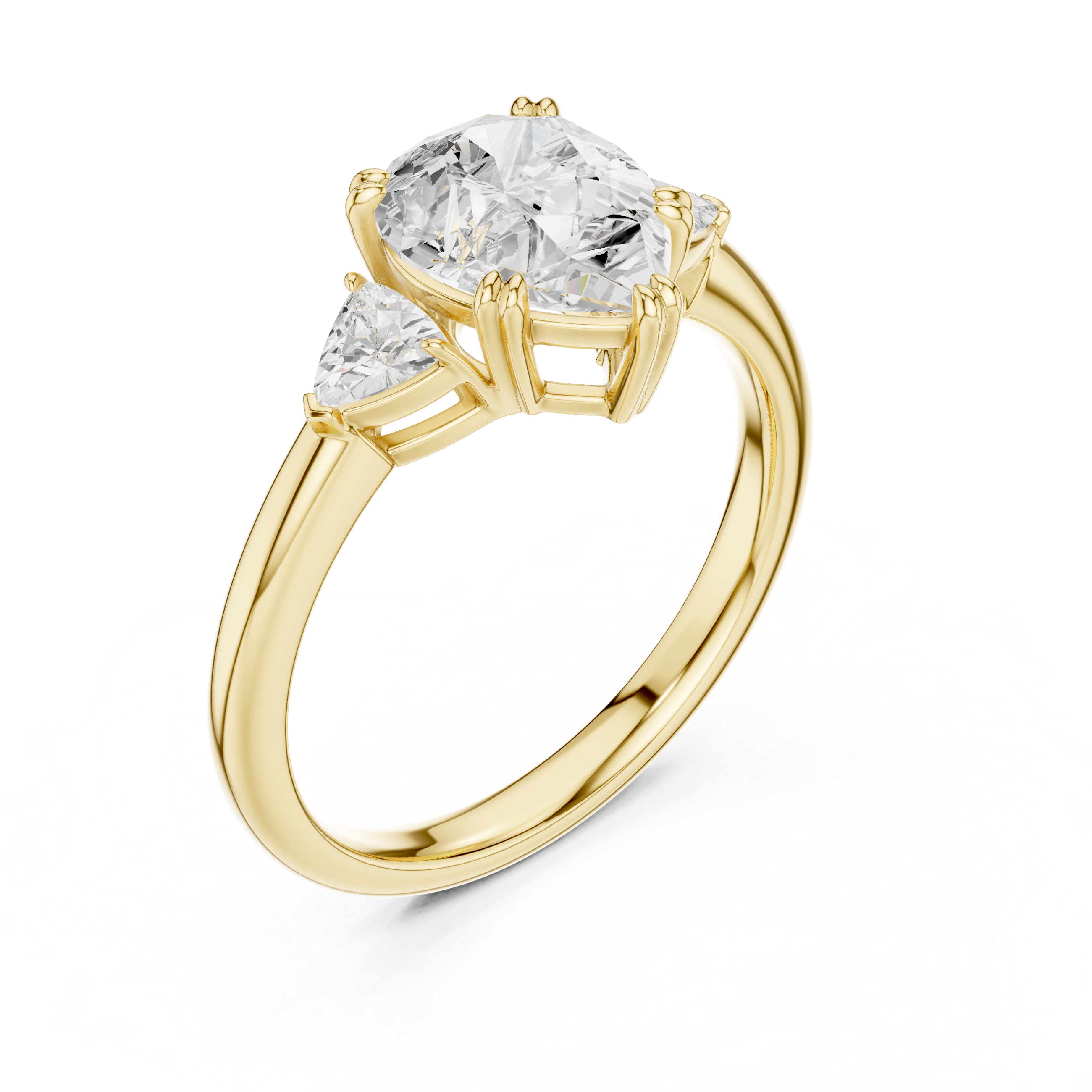 Pear Cut Three Stone Diamond Engagement Ring with Trillion Side Stones