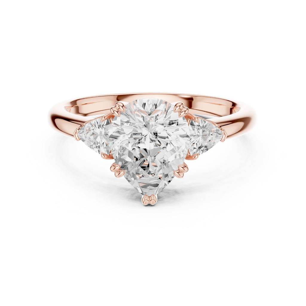 Pear Cut Three Stone Diamond Engagement Ring with Trillion Side Stones