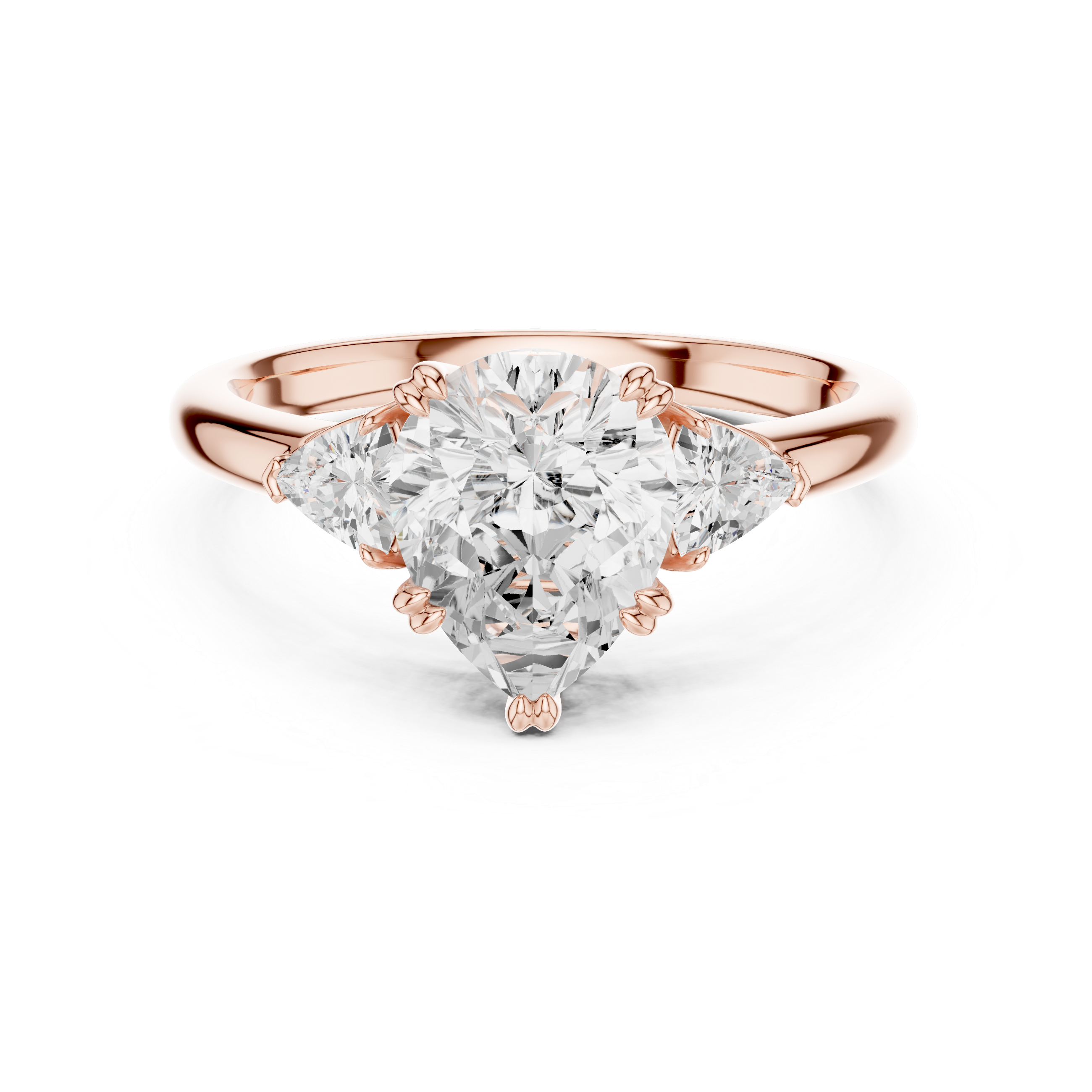 Pear Cut Three Stone Diamond Engagement Ring with Trillion Side Stones