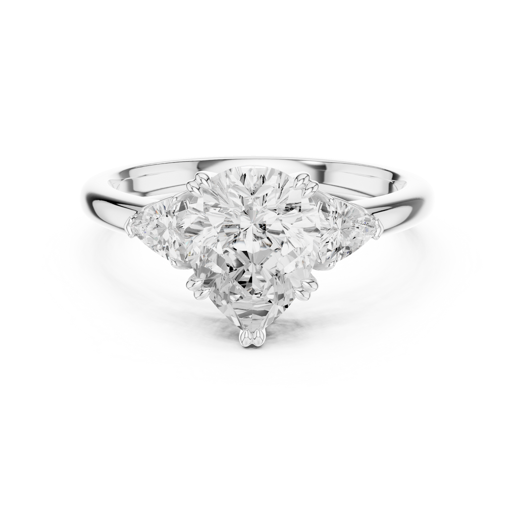 Pear Cut Three Stone Diamond Engagement Ring with Trillion Side Stones