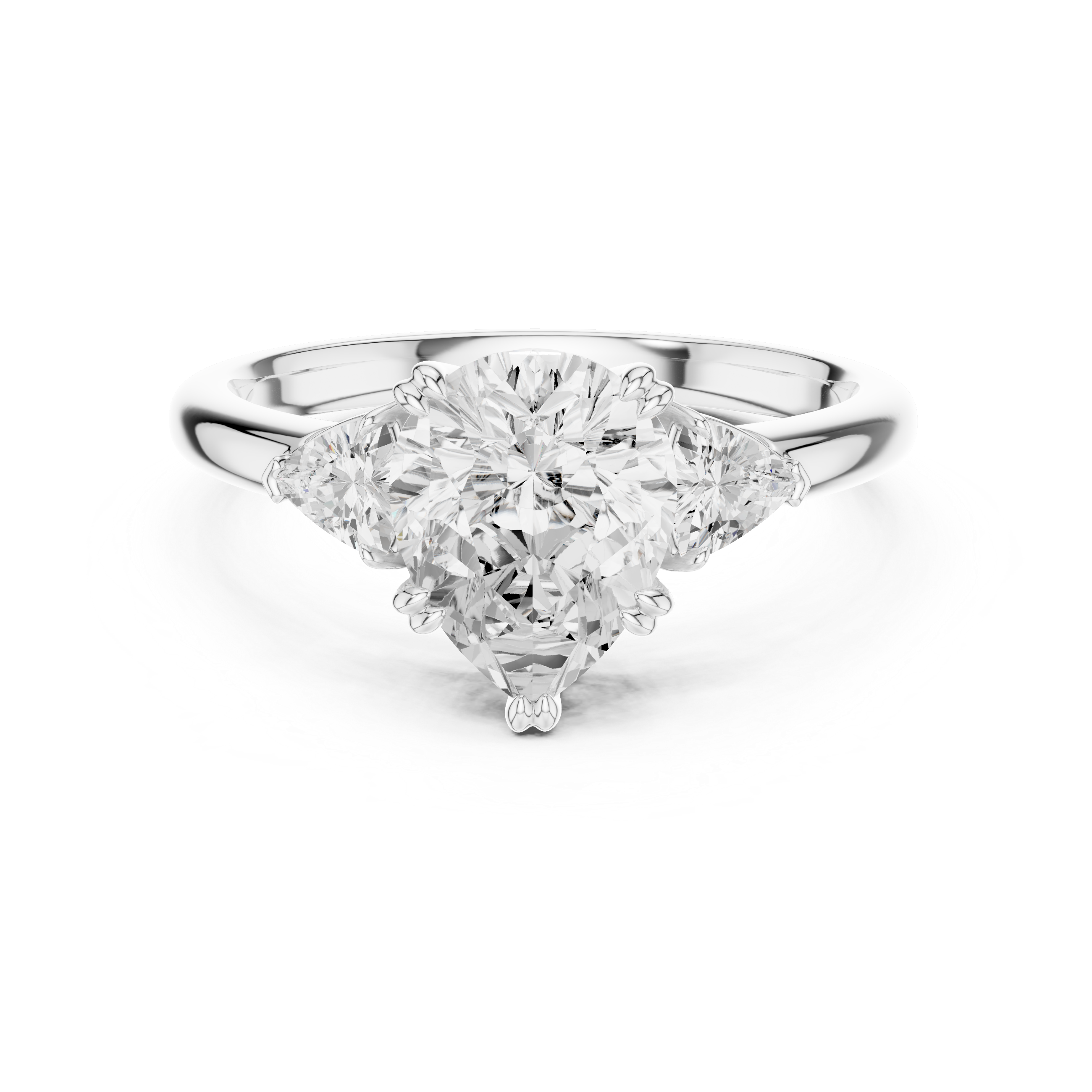 Pear Cut Three Stone Diamond Engagement Ring with Trillion Side Stones