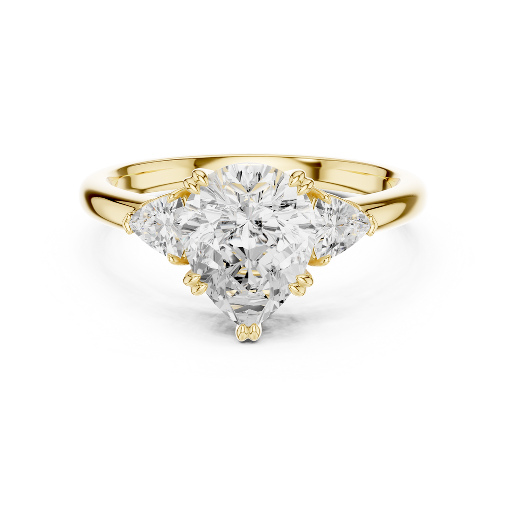 Pear Cut Three Stone Diamond Engagement Ring with Trillion Side Stones