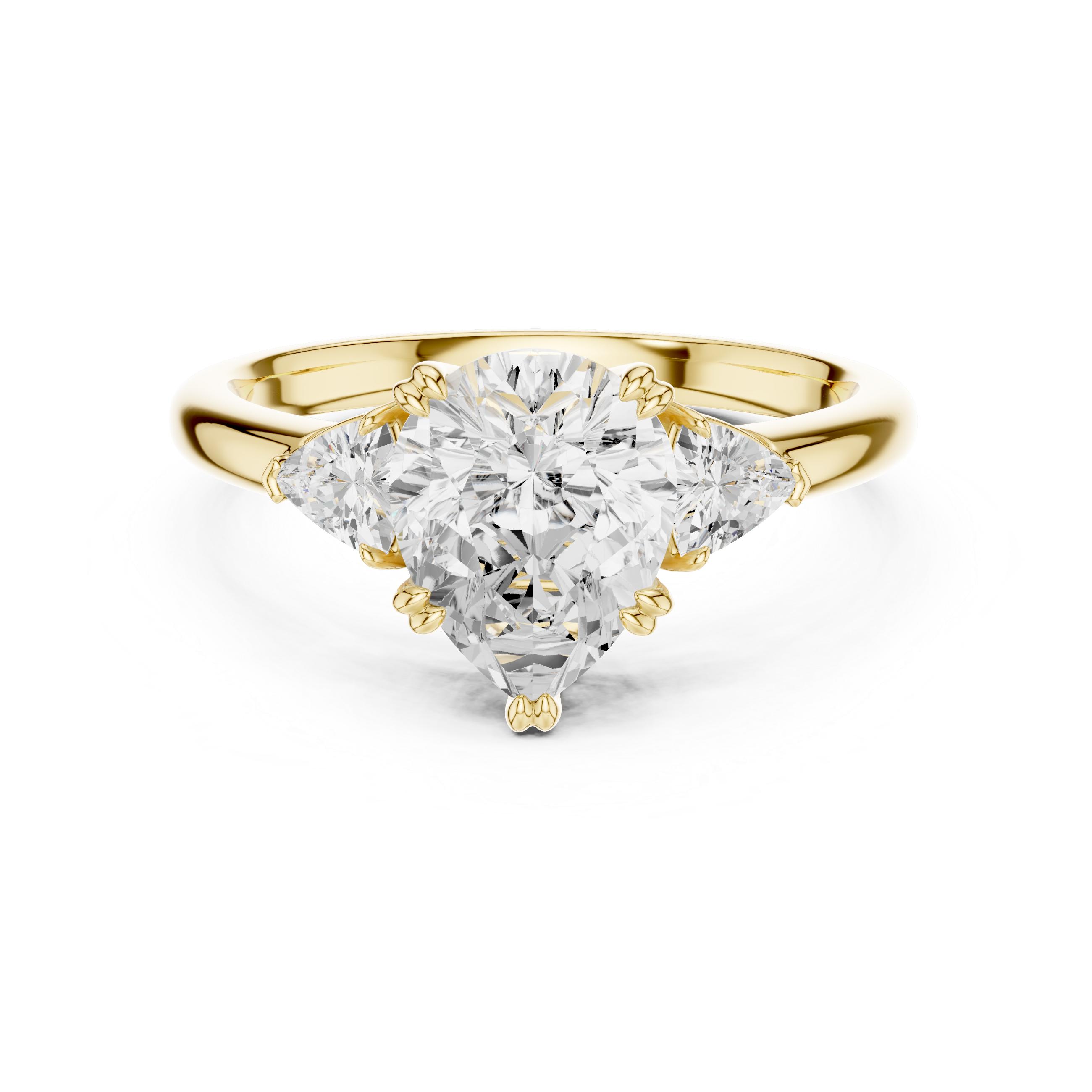 Pear Cut Three Stone Diamond Engagement Ring with Trillion Side Stones