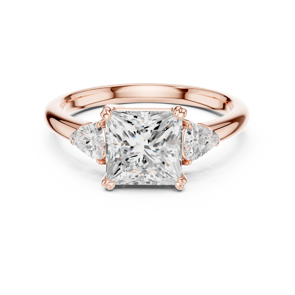 Princess Cut Three Stone Diamond Engagement Ring with Trillion Side Stones