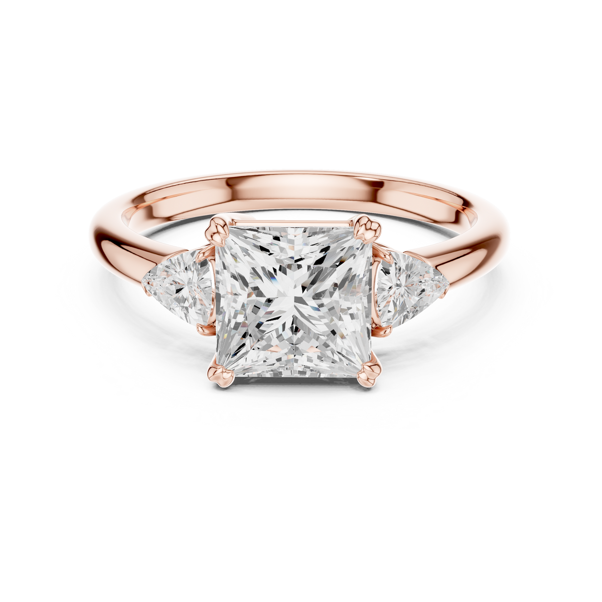 Princess Cut Three Stone Lab Grown Diamond Engagement Ring with Trillion Side Stones – view 3 of 6 | Jewelix Atelier