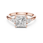 Princess Cut Three Stone Diamond Engagement Ring with Trillion Side Stones
