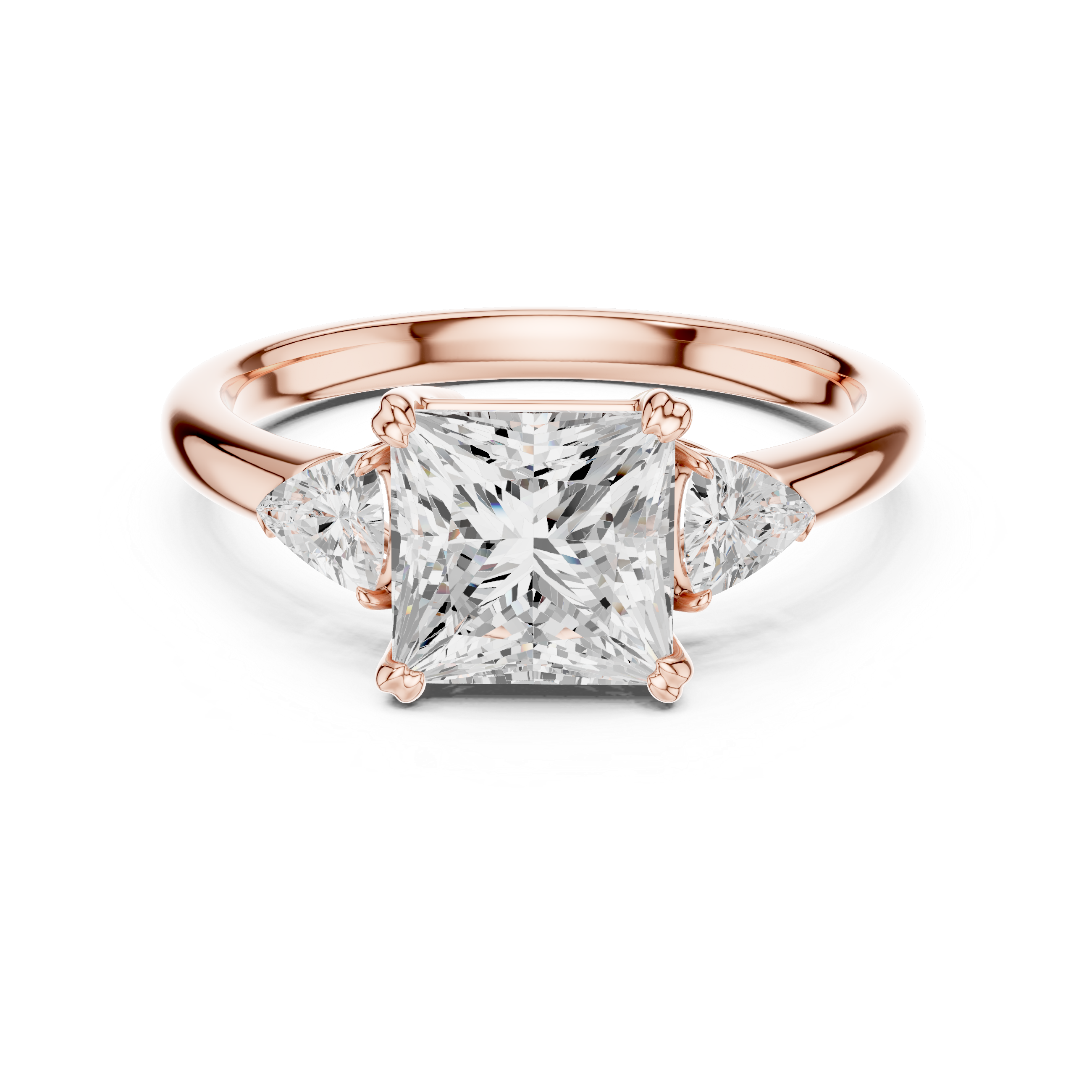 Princess Cut Three Stone Diamond Engagement Ring with Trillion Side Stones