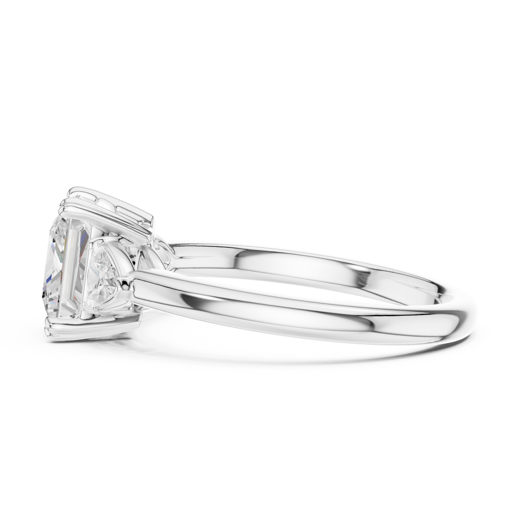 Princess Cut Three Stone Diamond Engagement Ring with Trillion Side Stones