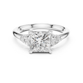 Princess Cut Three Stone Diamond Engagement Ring with Trillion Side Stones