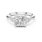 Princess Cut Three Stone Diamond Engagement Ring with Trillion Side Stones