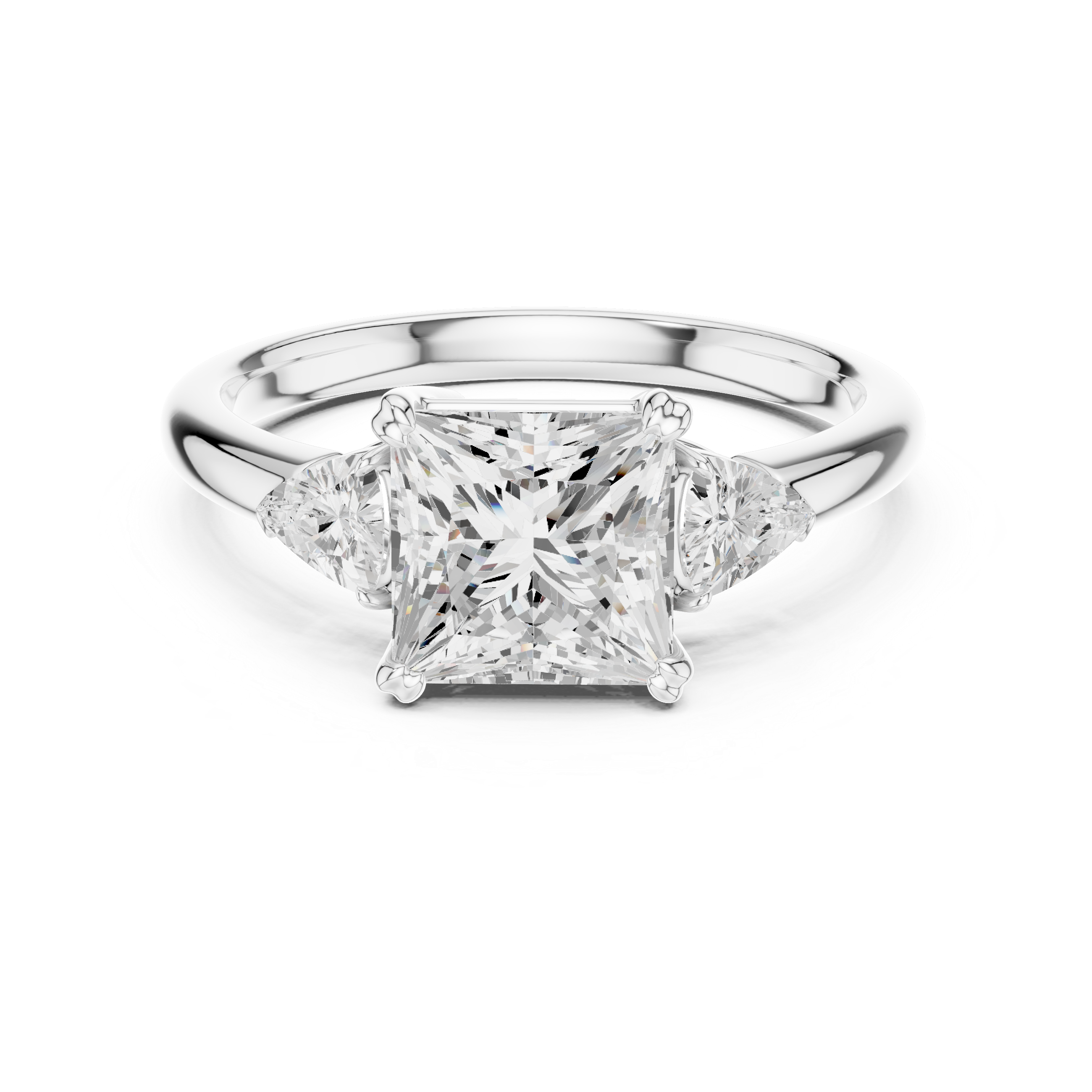 Princess Cut Three Stone Diamond Engagement Ring with Trillion Side Stones