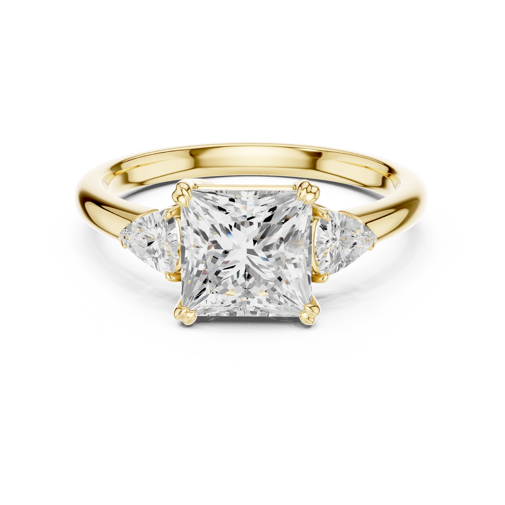 Princess Cut Three Stone Diamond Engagement Ring with Trillion Side Stones