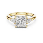 Princess Cut Three Stone Diamond Engagement Ring with Trillion Side Stones