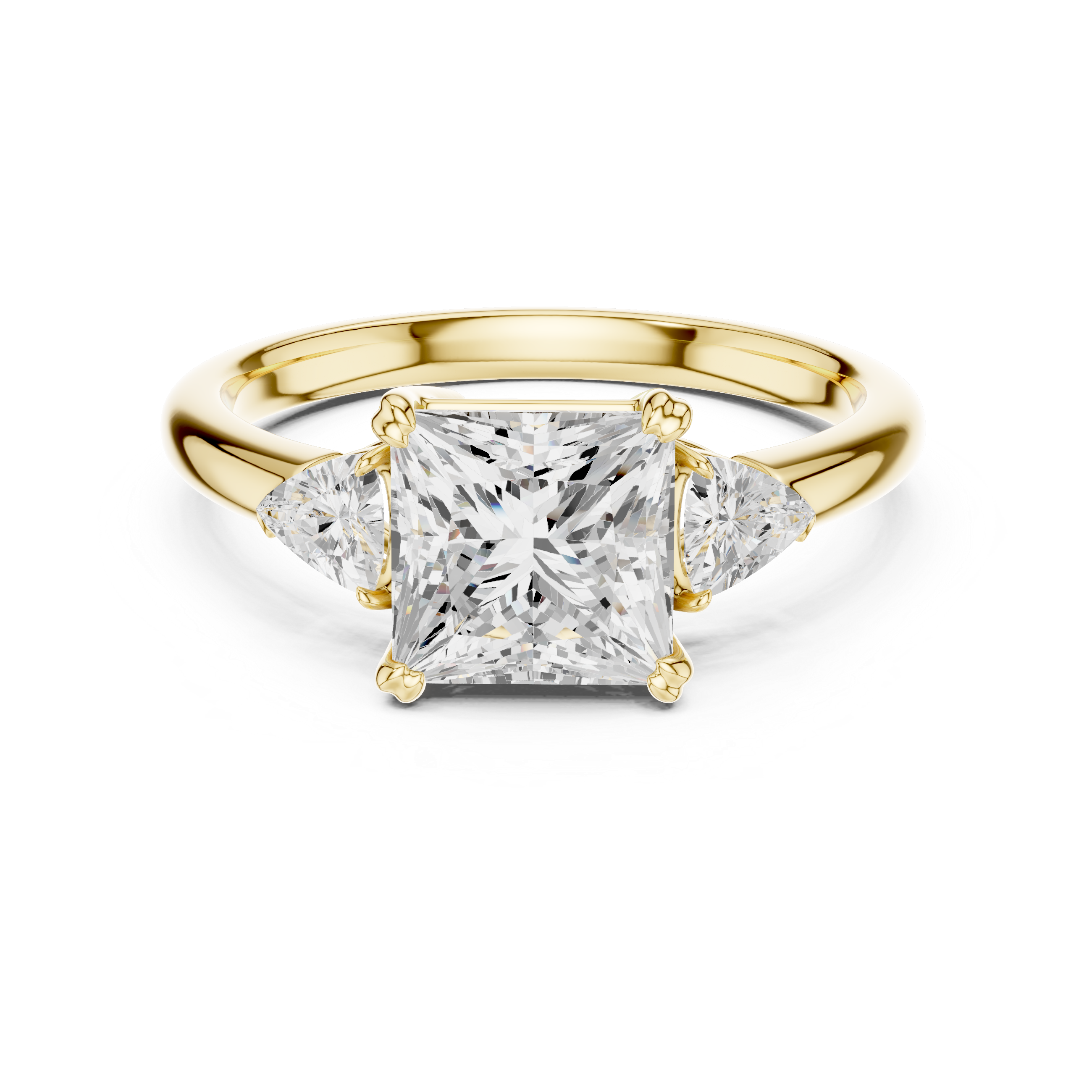 Princess Cut Three Stone Diamond Engagement Ring with Trillion Side Stones
