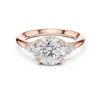 Round Cut Three Stone Diamond Engagement Ring with Trillion Side Stones