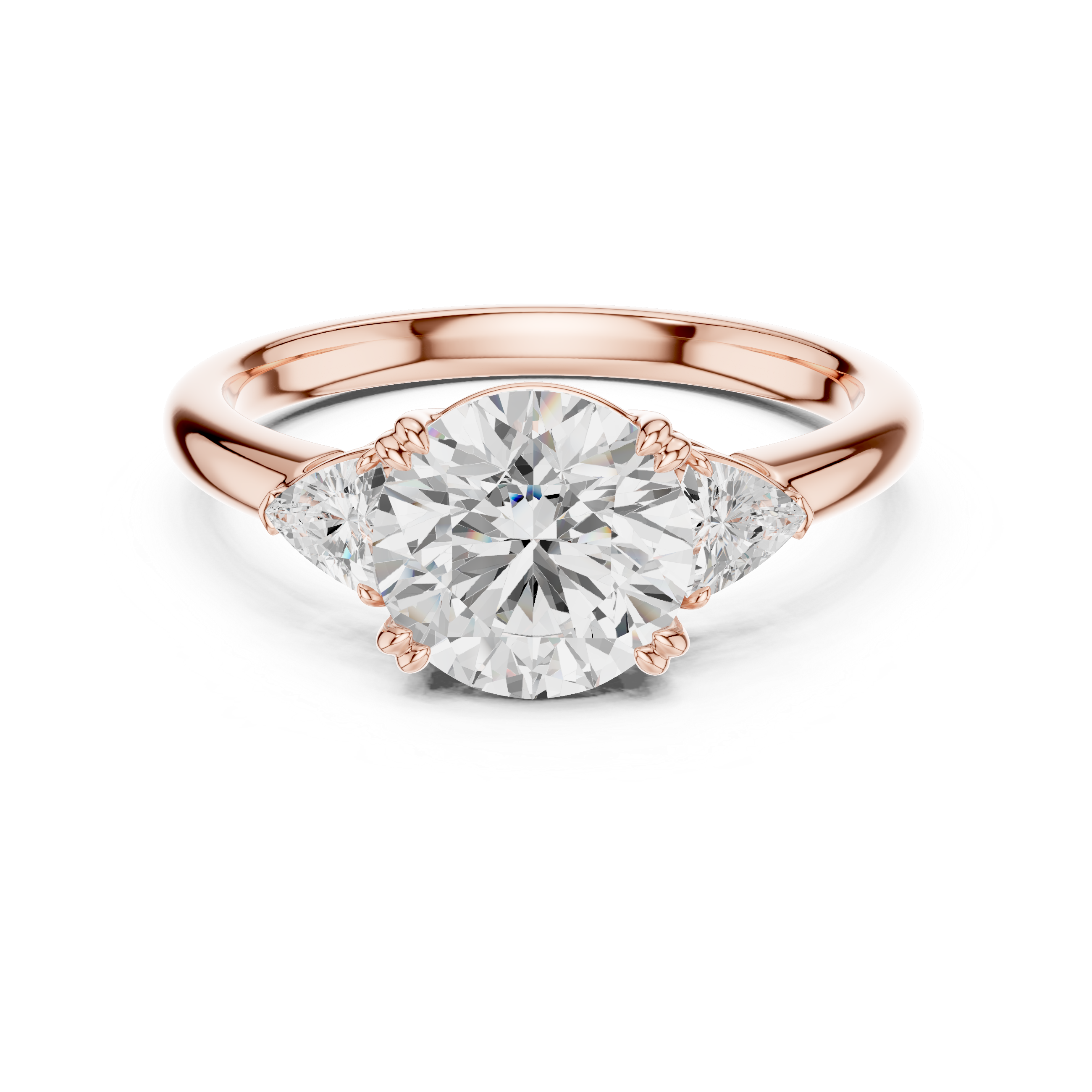 Round Cut Three Stone Diamond Engagement Ring with Trillion Side Stones