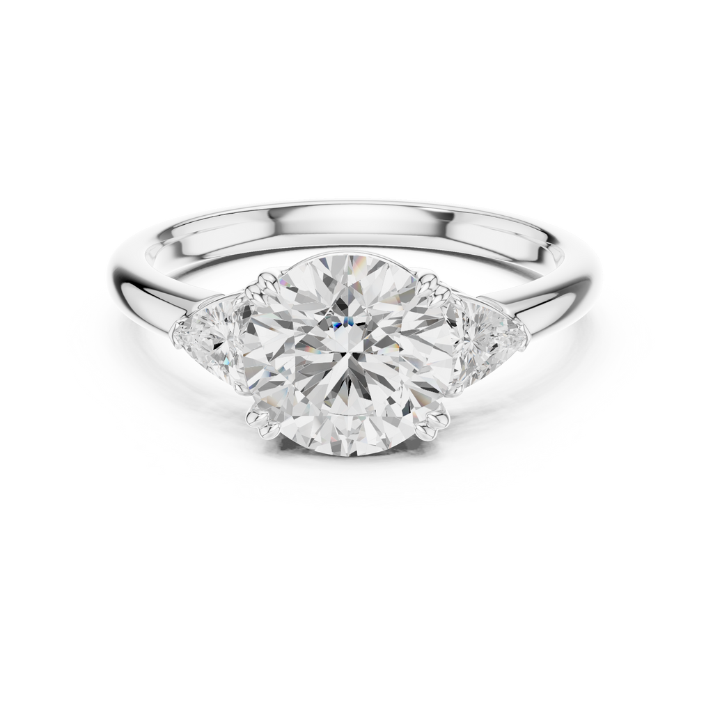 Round Cut Three Stone Diamond Engagement Ring with Trillion Side Stones