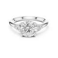 Round Cut Three Stone Diamond Engagement Ring with Trillion Side Stones