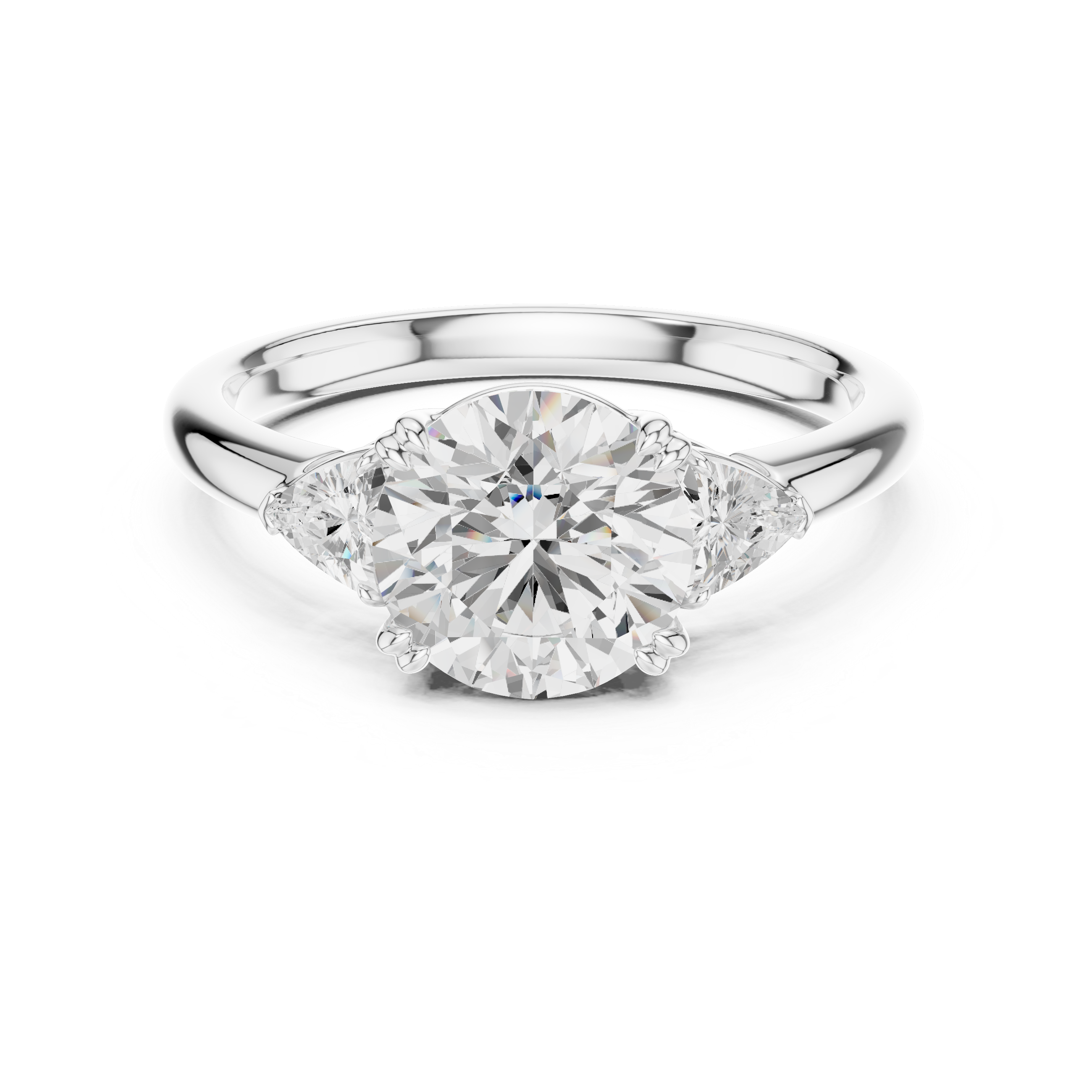Round Cut Three Stone Diamond Engagement Ring with Trillion Side Stones