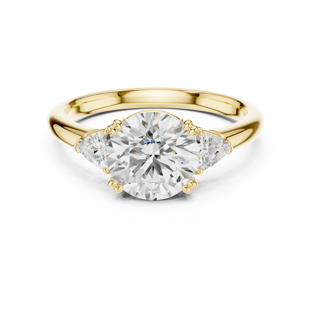 Round Cut Three Stone Diamond Engagement Ring with Trillion Side Stones