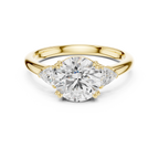 Round Cut Three Stone Diamond Engagement Ring with Trillion Side Stones