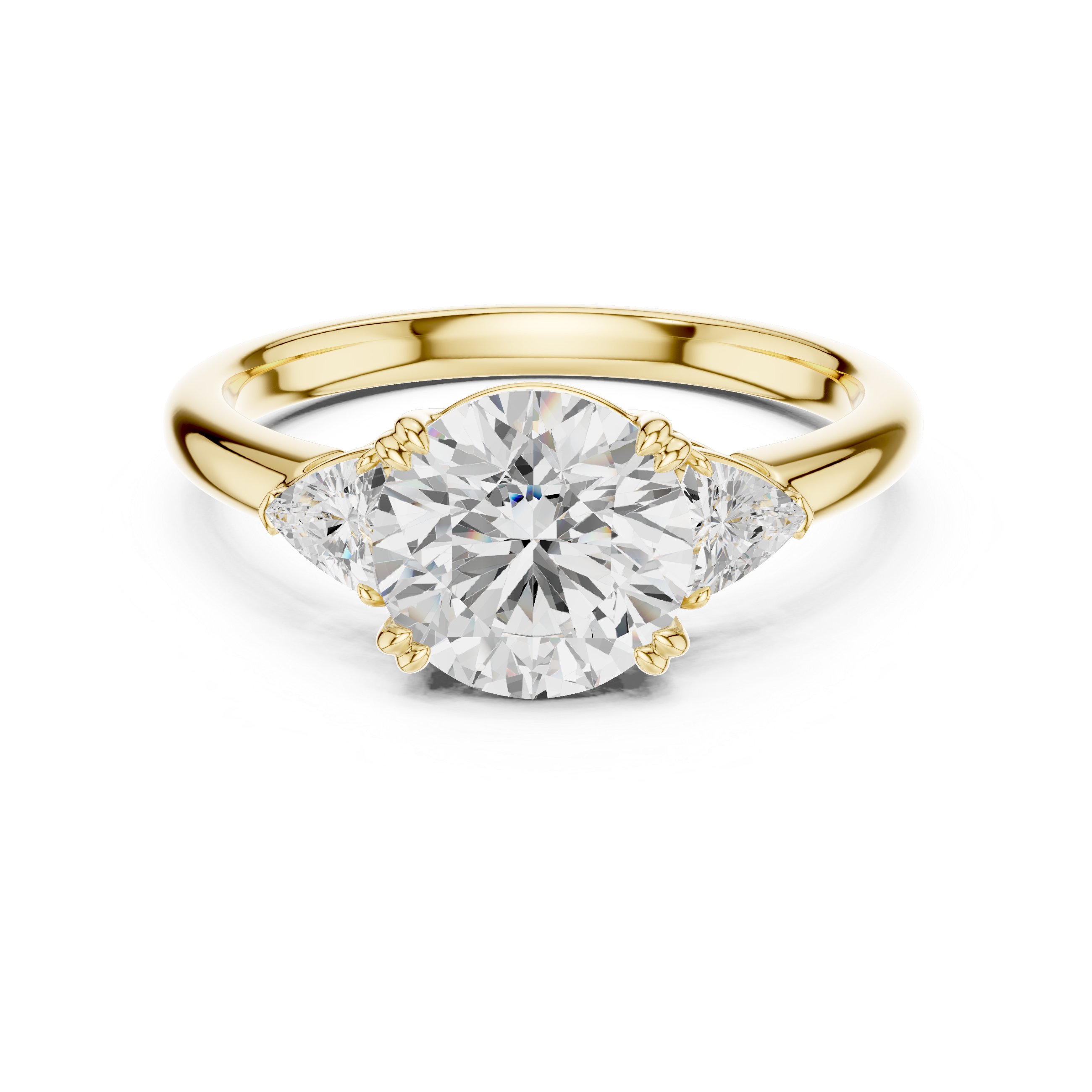 Round Cut Three Stone Diamond Engagement Ring with Trillion Side Stones