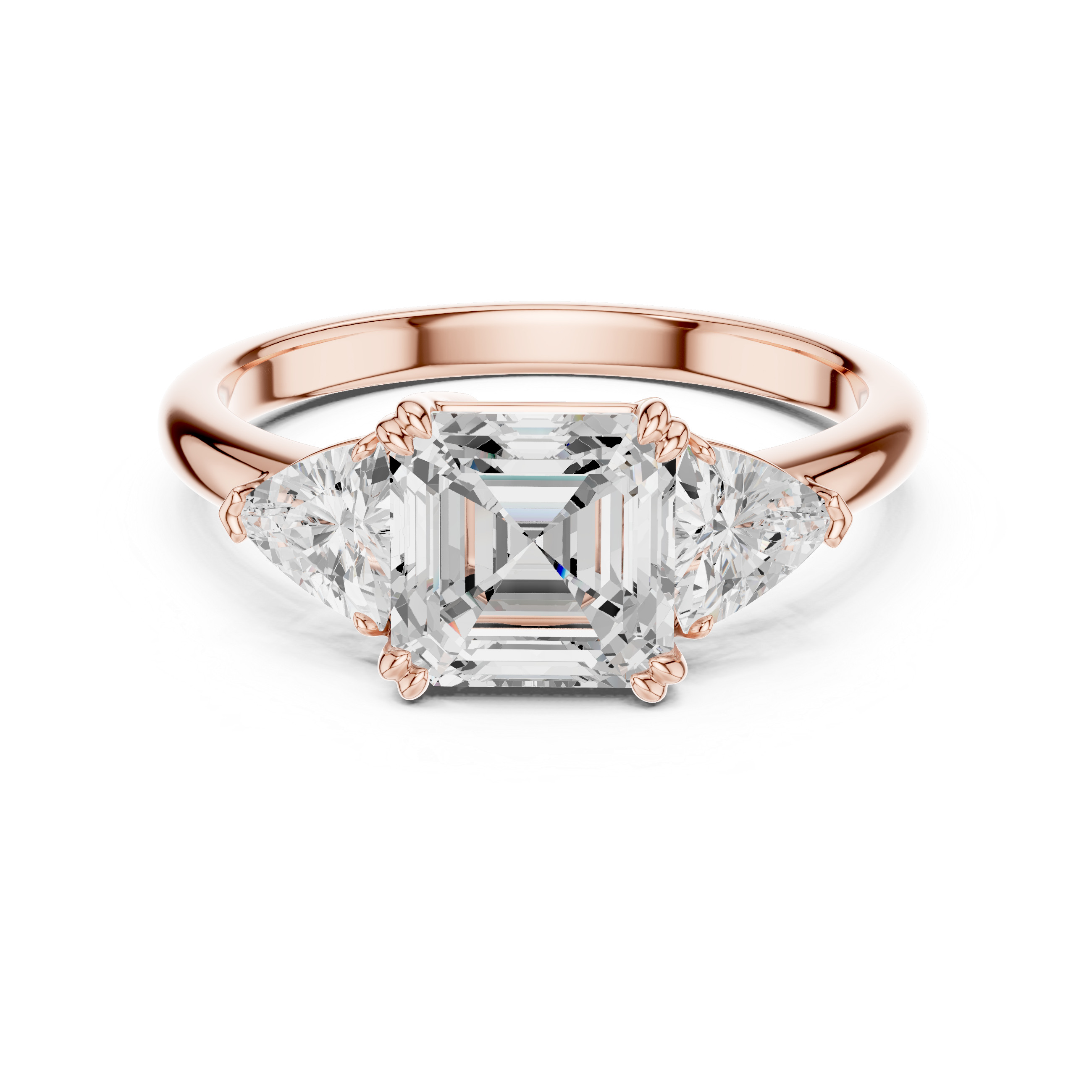 Emerald Cut Three Stone Engagement Ring with Trillion Side Diamonds