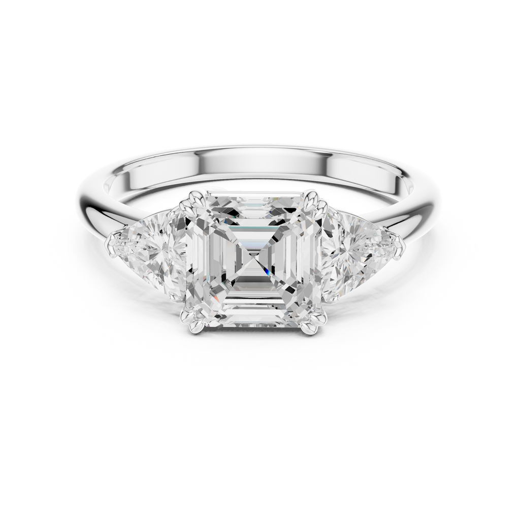 Emerald Cut Three Stone Engagement Ring with Trillion Side Diamonds