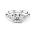 Emerald Cut Three Stone Engagement Ring with Trillion Side Diamonds