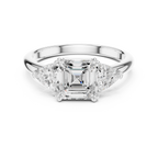 Emerald Cut Three Stone Engagement Ring with Trillion Side Diamonds