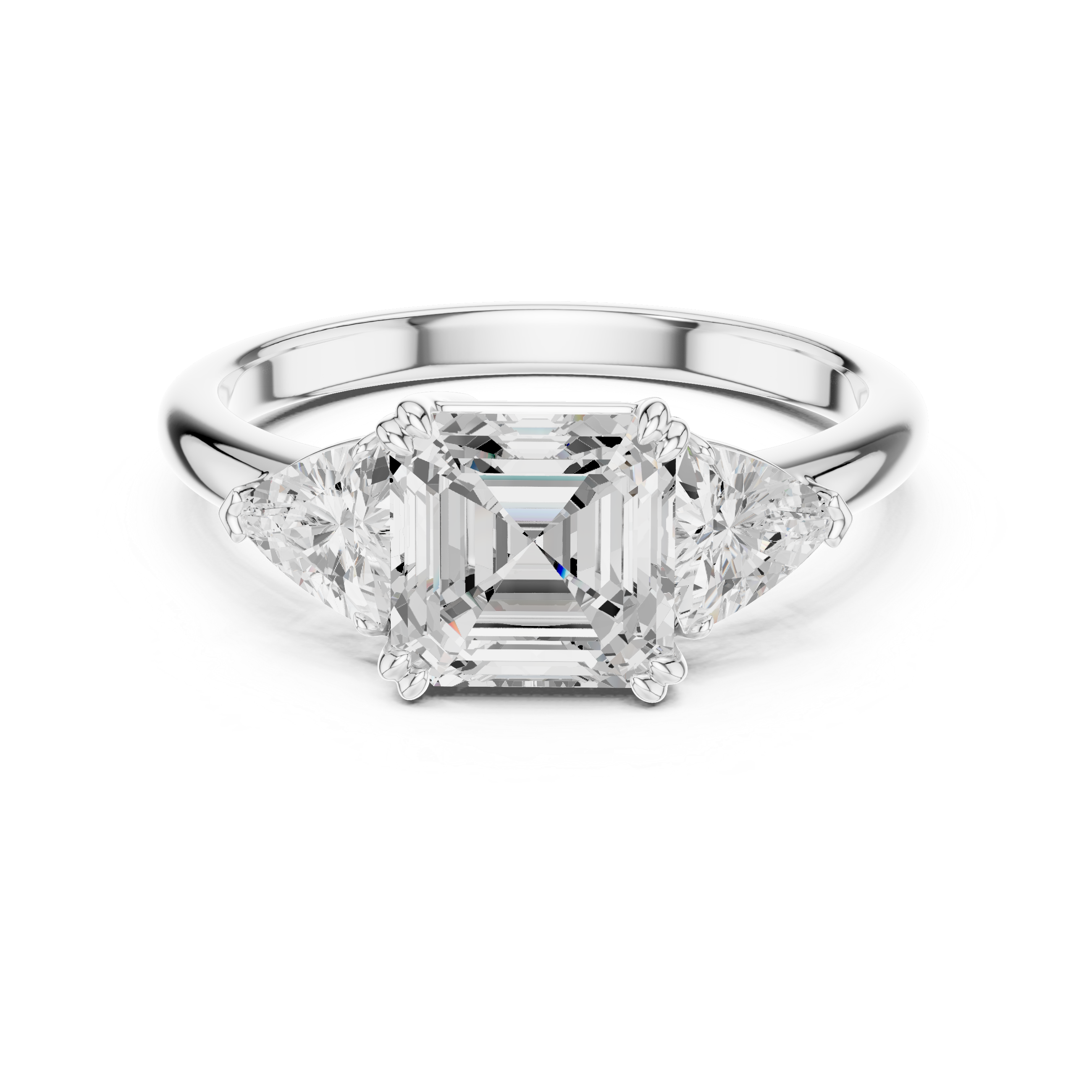 Emerald Cut Three Stone Engagement Ring with Trillion Side Diamonds