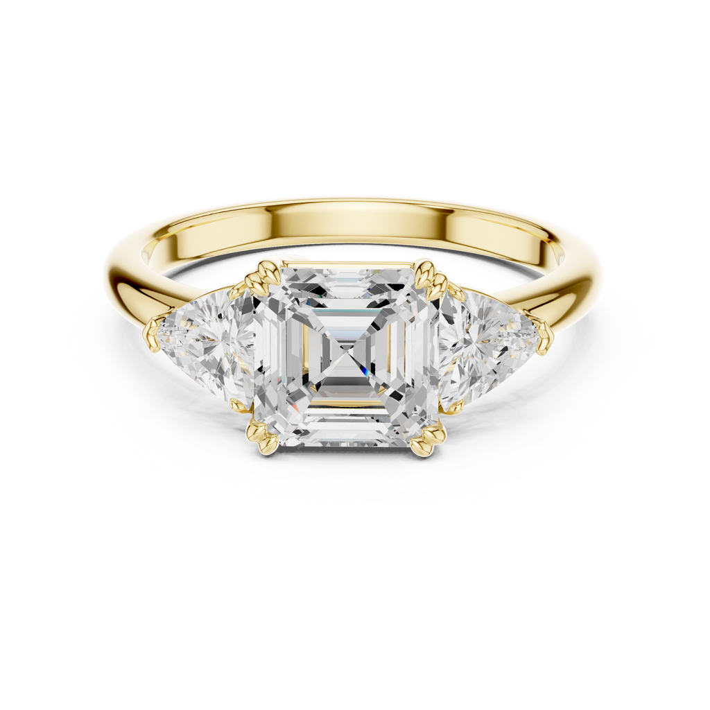 Emerald Cut Three Stone Engagement Ring with Trillion Side Diamonds