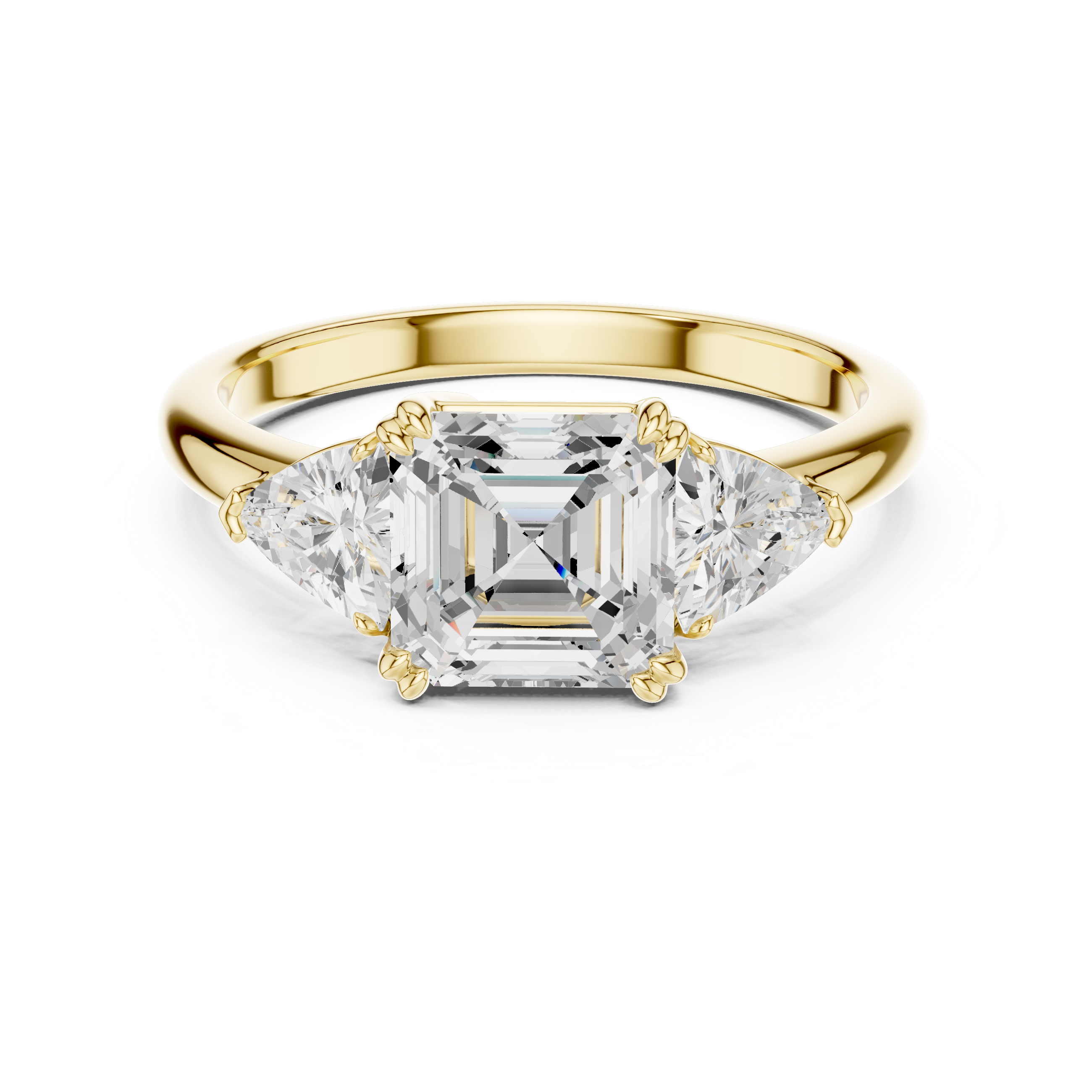 Emerald Cut Three Stone Engagement Ring with Trillion Side Diamonds
